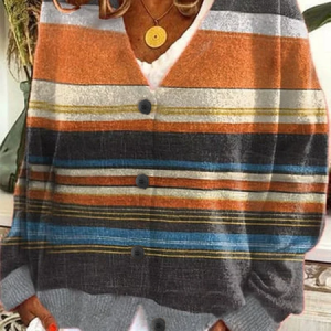 Women Striped Casual Spring/Fall Printing Cardigan, JustFashionNow Cardigans, color:As Picture|size:5XL,