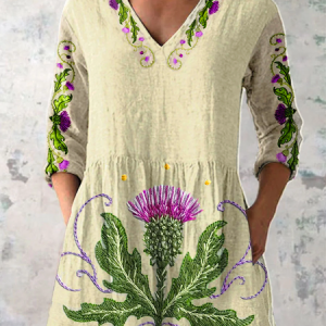Women Floral Long Sleeve Shirt Spring/Fall Printing V Neck Daily Casual Top, JustFashionNow Blouses, color:Off White|size:5XL,