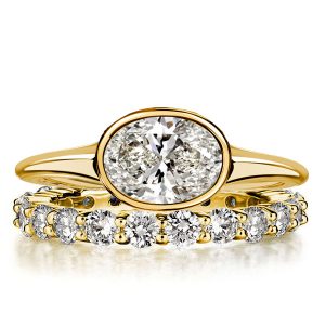 bridal sets - Italo Bezel Setting Solitaire Oval Cut Engagement Ring Sets For Women, Italo jewelry - Online Catalog