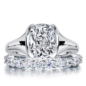 bridal sets - Italo Half-bezel Solitaire Cushion Cut Engagement Ring Sets For Women, Italo jewelry - Online Catalog