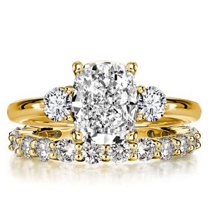 bridal sets - Italo Golden Three Stone Cushion Cut Engagement Ring Sets For Women, Italo jewelry - Online Catalog