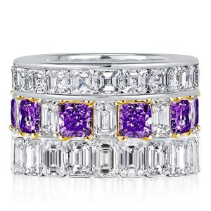 stackable ring sets - Italo Emerald & Asscher & Princess Cut Amethyst Stackable Band Set, Italo jewelry - Online Catalog