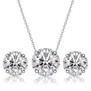 jewelry sets - Italo Vintage Round Cut White Sapphire Necklace & Earrings Jewelry Set, Italo jewelry - Online Catalog