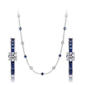 jewelry sets - Italo Round & Princess Cut Blue Sapphire Necklace & Earrings Jewelry Set, Italo jewelry - Online Catalog