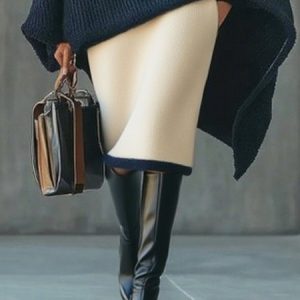 Urban Color Block Sweater Skirt, Skirts, color:Apricot|size:XXL, Stylewe