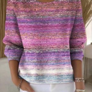 Women Cotton Ombre Long Sleeve Comfy Vintage Sweater, Sweaters, color:Purple|size:4XL, catalog Noracora shop