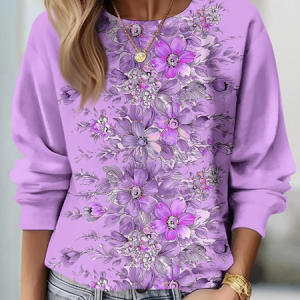 Casual Crew Neck Floral Sweatshirt Printing, Hoodies & Sweatshirts, color:Purple|size:XXL, catalog Noracora shop
