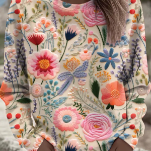 Women Floral Crew Neck Printing Casual Spring/Fall Long Sleeve Sweatshirt, JustFashionNow Sweatshirts & Hoodies, color:Apricot|size:XXL,