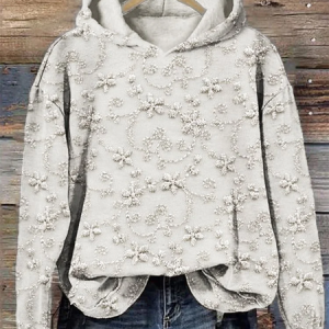 Women Casual Hoodie 3D Floral Art Print Loose Comfy Top, Hoodies & Sweatshirts, color:White|size:5XL, catalog Noracora shop