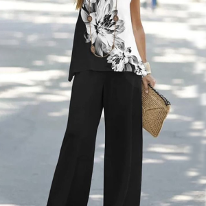 Women Floral Printing Two-Piece Set Daily Sleeveless Casual Summer Multi-Piece Set Matching Set, Sets, color:Black|size:XXL, catalog Noracora shop