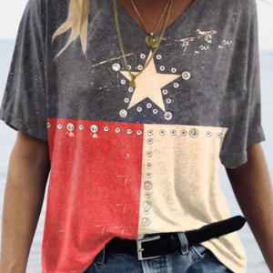 Women Star Short Sleeve Tee T-shirt V Neck Printing Casual Summer Graphic Tee Top, JustFashionNow T-Shirts, color:As Picture|size:4XL,
