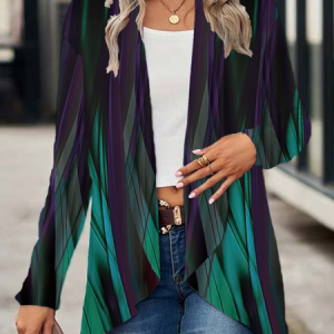 Women Abstract Spring/Fall Cover-up Casual Printing Lightweight Cardigan, JustFashionNow Cardigans, color:Black-green|size:XXL,