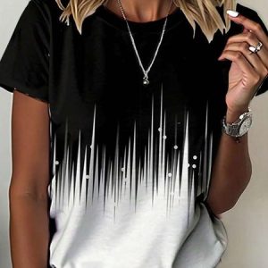 Casual Ombre Crew Neck Short Sleeve T-shirt, T-shirts, color:Black|size:XXL, catalog Noracora shop