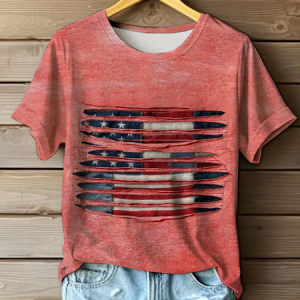 Women Independence Day (Flag) Short Sleeve Tee T-shirt Crew Neck Printing Casual Summer Graphic Tee Top, JustFashionNow T-Shirts, color:Watermelon|size:4XL