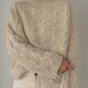 Women Cotton Plain Long Sleeve Comfy Casual Sweater, Sweaters, color:Apricot|size:XL, catalog Noracora shop