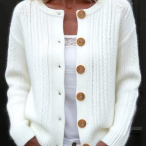 Women Wool/Knitting Plain Long Sleeve Comfy Casual Cardigan, Sweaters, color:White|size:4XL, catalog Noracora shop