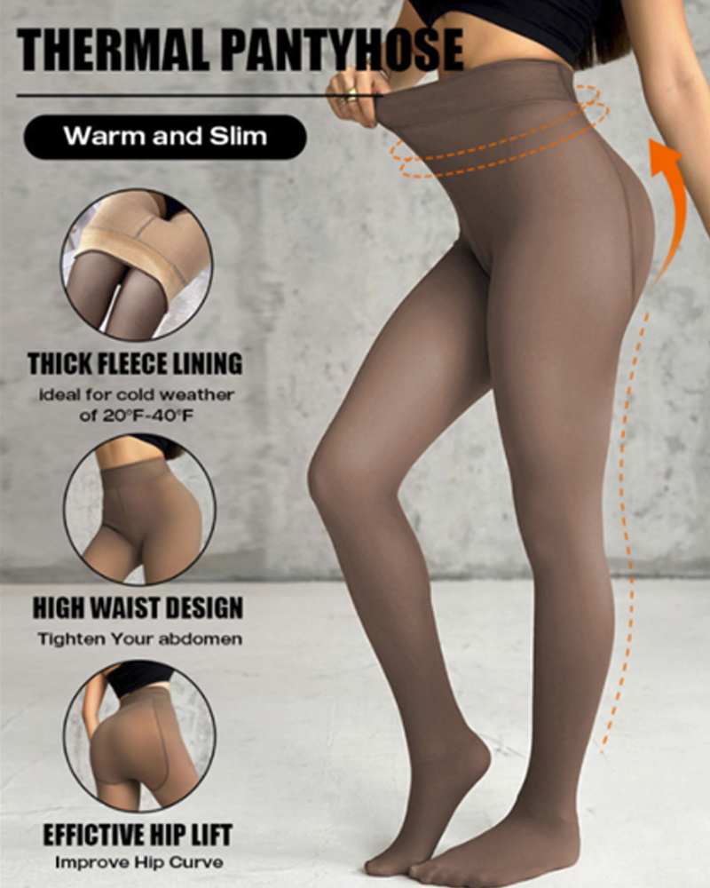 Fleece Lined Tights Sheer Fake Translucent Thermal High Waist Pantyhose Tights Leggings, women Leggings, ChicMe catalog - Image 2