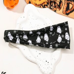Halloween Skull Ghost Floral Headband Horror Flat Cross Hairband Headband, JustFashionNow Women Hair Accessories, color:Color9|size:One-size,