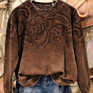 Casual Crew Neck Floral Sweatshirt Printing, Hoodies & Sweatshirts, color:Brown|size:XXL, catalog Noracora shop