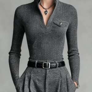 Yarn/Wool Yarn Casual Plain Buttoned Sweater, Pullovers, color:Gray|size:XXL, Stylewe