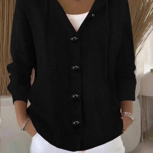 Women Plain Sleeveless Comfy Vintage Cardigan, Cardigans, color:Black|size:XXL, catalog Noracora shop