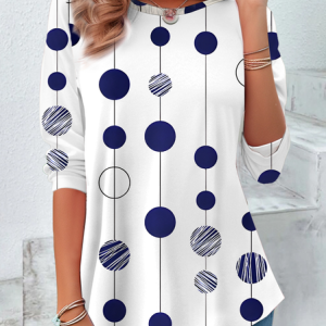 Casual Polka Dots Crew Neck Long Sleeve T-shirt, T-shirts, color:White|size:XXL, catalog Noracora shop