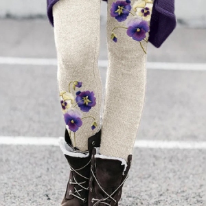 Women Floral Long Pants Casual Spring/Fall Trousers, Pants, color:Apricot|size:4XL, catalog Noracora shop