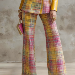 Urban Geometric Plaid Straight-Leg Pants, Pants, color:As Picture|size:XXL, Stylewe