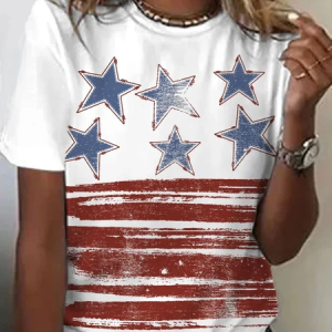 Women Star Short Sleeve Tee T-shirt Crew Neck Printing Casual Summer Graphic Tee Top, JustFashionNow T-Shirts, color:White|size:4XL,