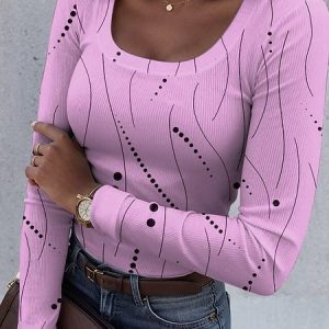 Casual Striped U-Neck Long Sleeve T-shirt, T-shirts, color:Purple|size:4XL, catalog Noracora shop