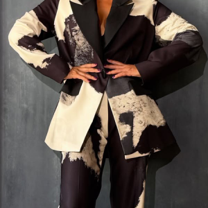 Urban Printing Random Print Lapel Collar Blazer, Blazers, color:As Picture|size:XXL, Stylewe