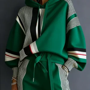 Urban Geometric Relaxed Fit Hoodie, Hoodies and Sweatshirts, color:Green|size:XXL, Stylewe