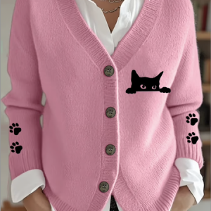 Women Cotton Animal Long Sleeve Comfy Vintage Cardigan, Sweaters, color:Pink|size:3XL, catalog Noracora shop