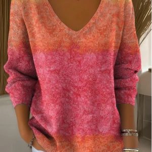 Women Cotton Ombre Long Sleeve Comfy Casual Sweater, Sweaters, color:Orange|size:4XL, catalog Noracora shop