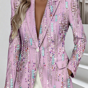 Women Floral Spring/Fall Outerwear Simple Long Sleeve Lapel Collar Regular Blazer, Blazers, color:Purple|size:4XL, catalog Noracora shop
