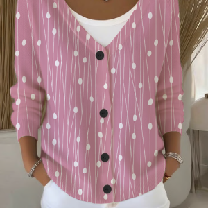 Women Abstract Long Sleeve V Neck Casual Spring/Fall Cardigan Outerwear, JustFashionNow Cardigans, color:Pink|size:5XL,