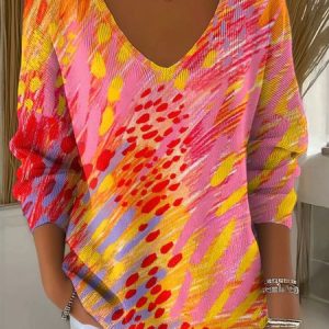 Women Cotton Painting Long Sleeve Comfy Casual Sweater, Sweaters, color:Red|size:4XL, catalog Noracora shop