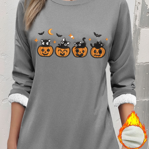 Halloween Vintage Pumpkin Cat Print Crew Neck Holiday Sweatshirt, Hoodies & Sweatshirts, color:Gray|size:XXL, catalog Noracora shop