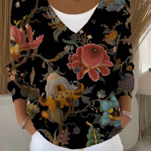 Women Floral Long Sleeve V Neck Casual Spring/Fall Cardigan Outerwear, JustFashionNow Cardigans, color:Black|size:5XL,
