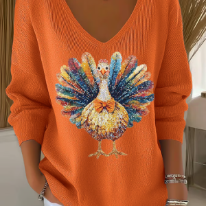 Vintage V Neck Turkey Hoodie, Sweaters, color:Orange|size:3XL, catalog Noracora shop