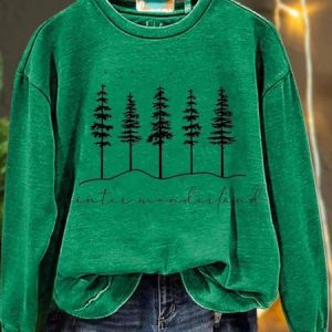 Vintage Crew Neck Christmas Tree Art Print Sweatshirt, Hoodies & Sweatshirts, color:Deep Green|size:3XL, catalog Noracora shop