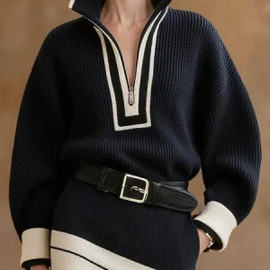 Urban Color Block Mock Neck Loosen Sweater, Pullovers, color:Black-white|size:XXL, Stylewe