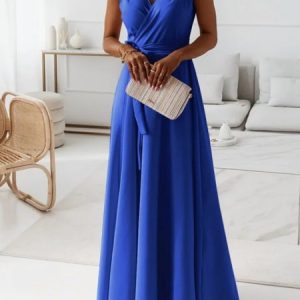 Women Plain Summer Split Joint Dress V Neck Sleeveless Tank A-Line Dress, Dresses, color:Blue|size:XXL, catalog Noracora shop