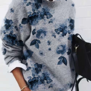 Women Abstract Printing Spring/Fall Casual Long Sleeve Crew Neck Sweater, JustFashionNow Sweaters, color:Gray|size:5XL,