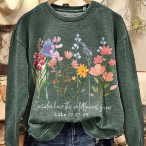 Vintage Crew Neck Floral Sweatshirt, Hoodies & Sweatshirts, color:Green|size:5XL, catalog Noracora shop
