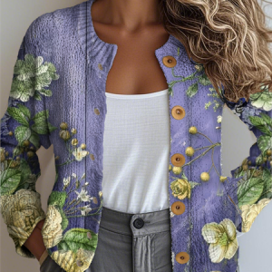 Women Knitted Geometric Long Sleeve Comfy Vintage Cardigan, Cardigans, color:Purple|size:4XL, catalog Noracora shop