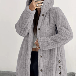 Women Spring/Fall Outerwear Casual Plain Long Sleeve Teddy Fleece Hoodie Jacket, Outerwear, color:Light Gray|size:3XL, catalog Noracora shop