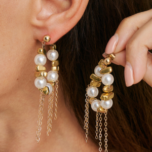 Imitation pearl beaded earrings, Earrings, color:Golden|size:One-size, Stylewe