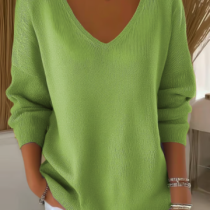 Casual Plain V Neck Long Sleeve T-shirt, Sweaters, color:Green|size:4XL, catalog Noracora shop