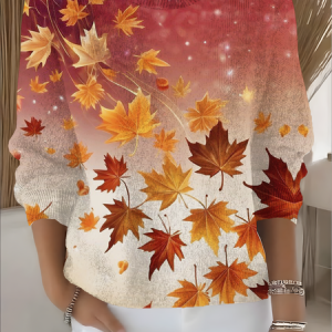 Women Gradient Pattern Winter Vintage Long Sleeve Crew Neck Sweater, JustFashionNow Sweaters, color:Color3|size:XXL,